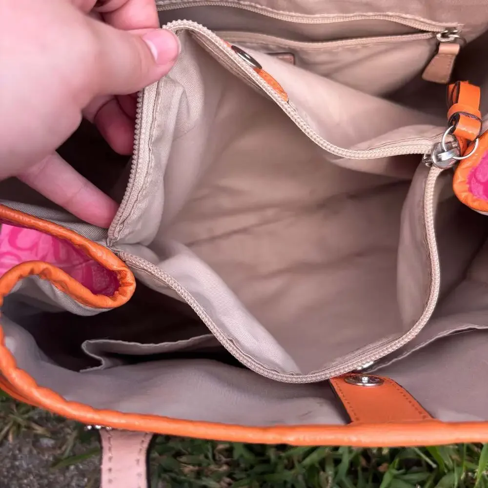 Coach Signature Canvas Drawstring Tote in Pink and Orange